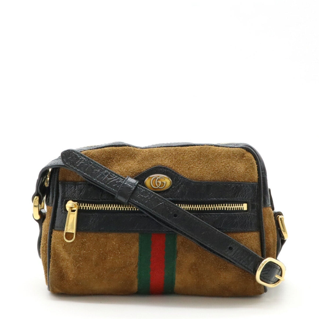 Gucci Sherry Line Black Brown Suede Patent Leather Pochette Shoulder Bag