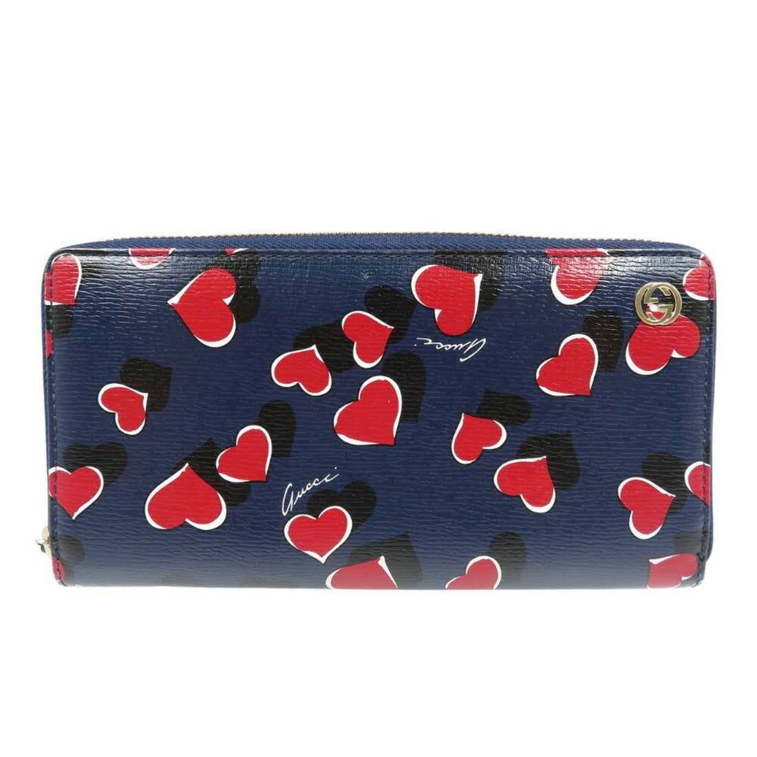 Gucci Black Navy Red Color Leather Long Wallet (Bi-Fold)