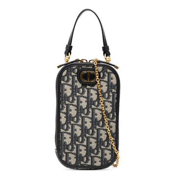 Christian Dior Navy Leather Canvas Shoulder Bag ()