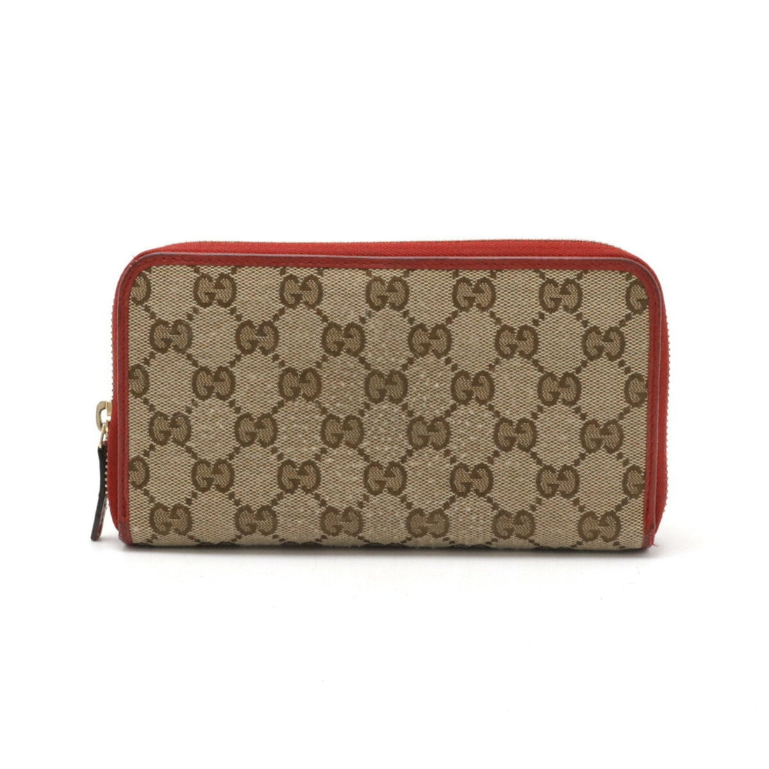 Gucci Red Color Canvas Leather Long Wallet (Bi-Fold)