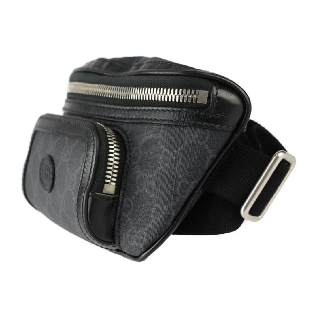 Gucci Black Gray Gg Supreme Leather Fanny Pack Sling Bag