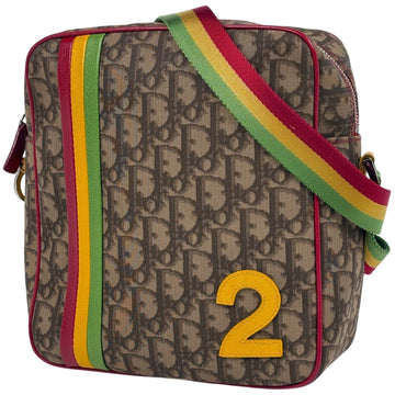 Christian Dior Trotter Brown Multi-Color Coated Canvas Leather Shoulder Bag ()