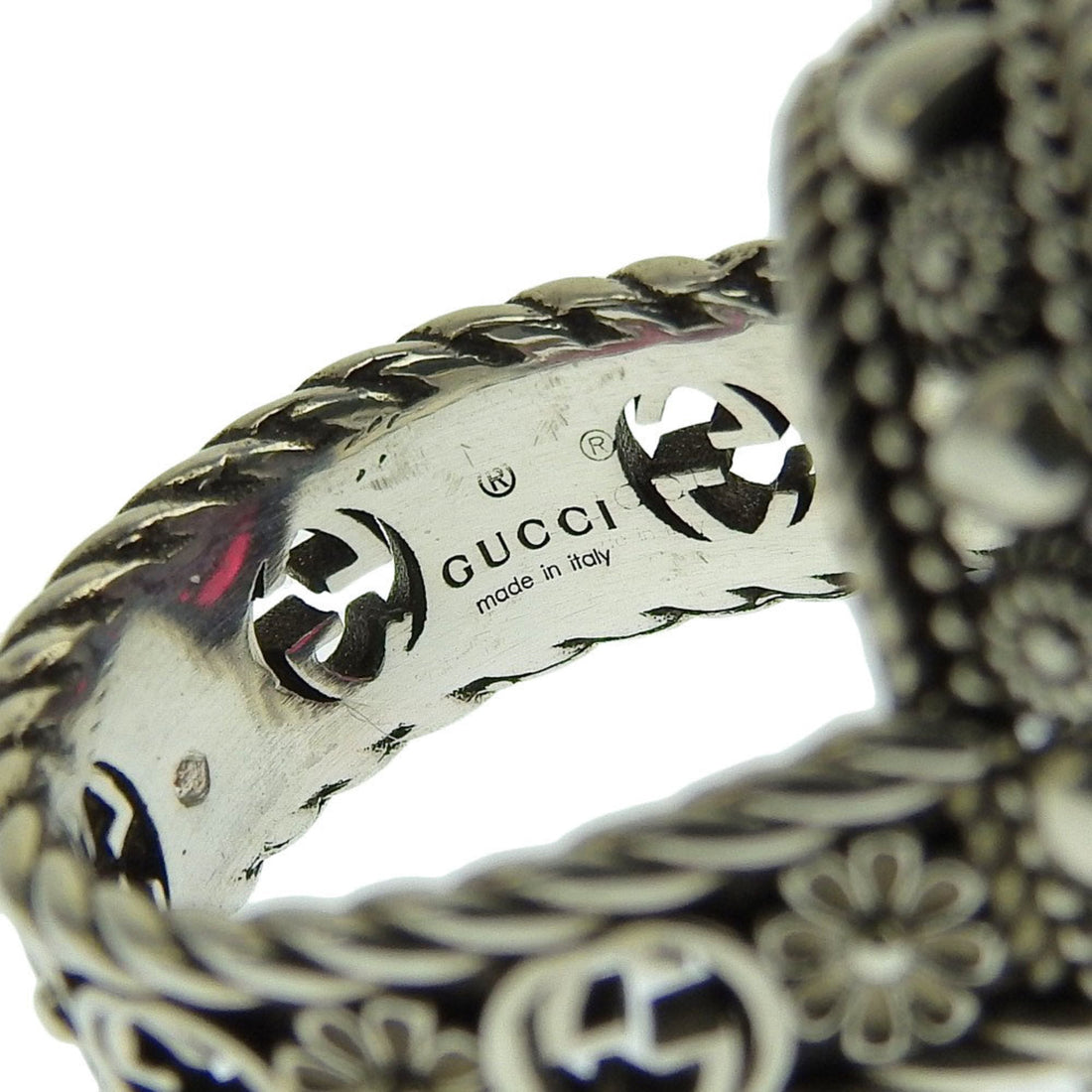 Gucci Interlocking G Flower Ring SV925 Color Stone Red #16 No. 13
