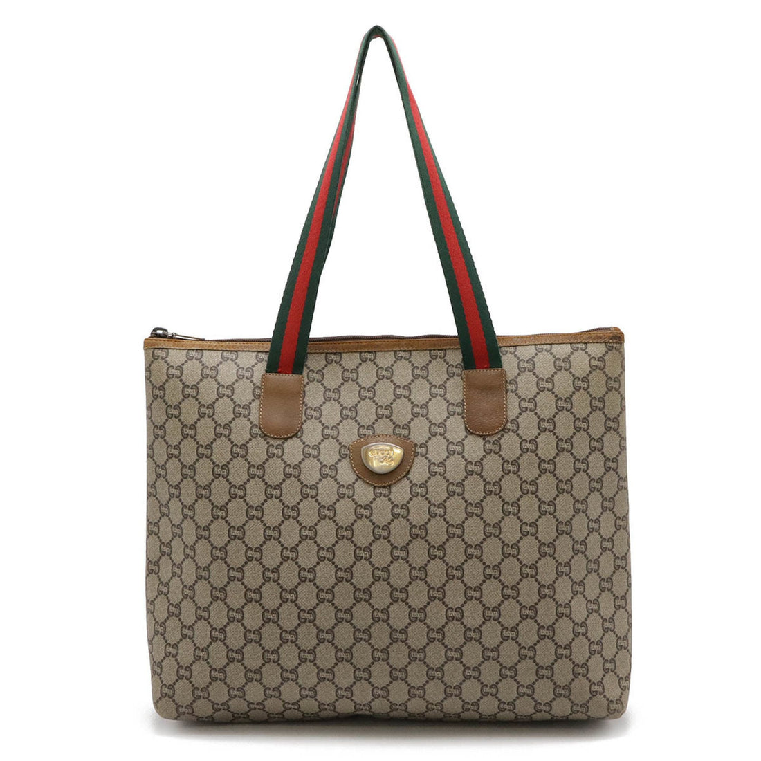 Gucci Beige Brown Green Red Color Pvc Leather Shoulder Bag Tote Bag
