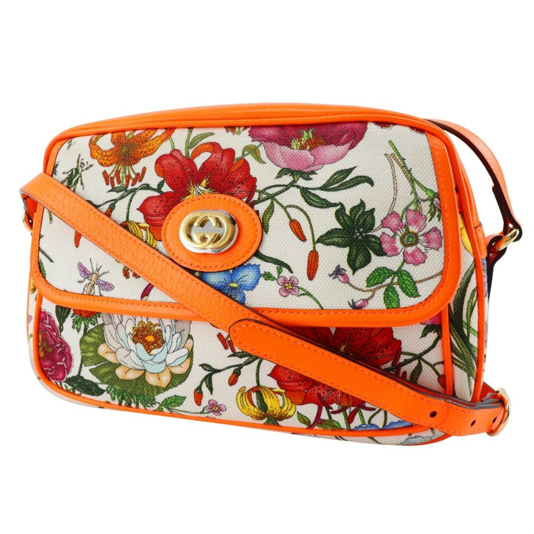 Gucci Orange Canvas Leather Shoulder Bag
