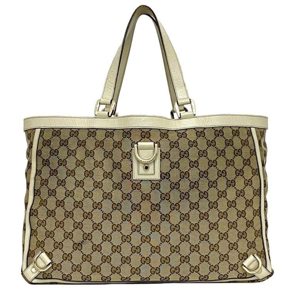 Gucci Beige Canvas Leather Tote Bag