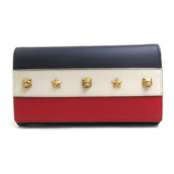 Gucci Navy Off-White Red Color Leather Long Wallet (Bi-Fold)