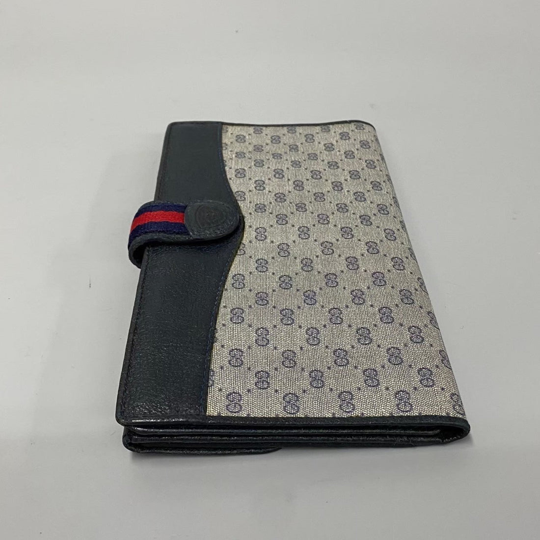 Gucci Navy Red Color Leather Pvc Long Wallet (Bi-Fold)