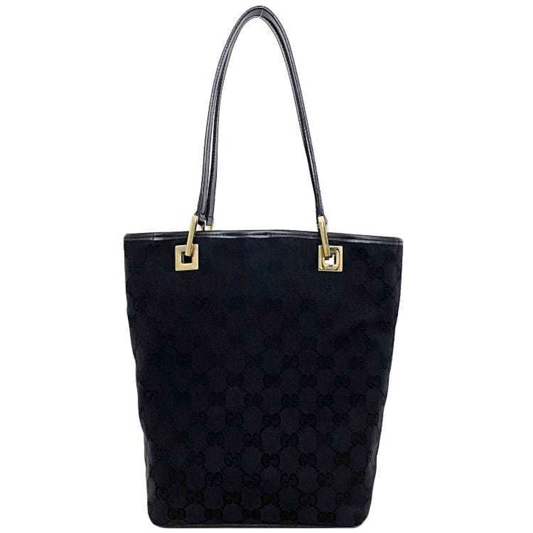 Gucci Black Gold Canvas Leather Handbag Tote Bag