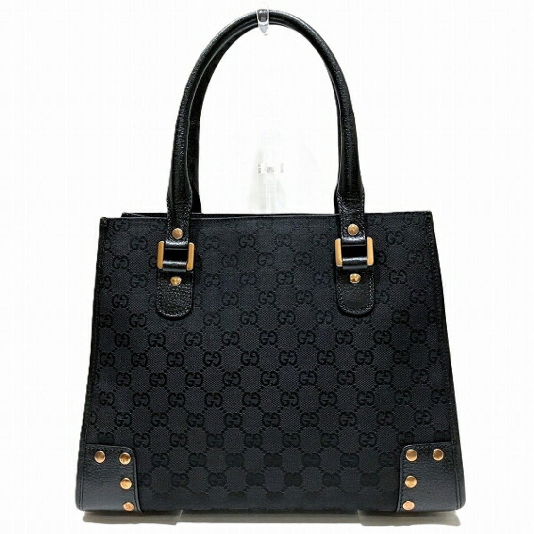 Gucci Black Canvas Leather Handbag Tote Bag