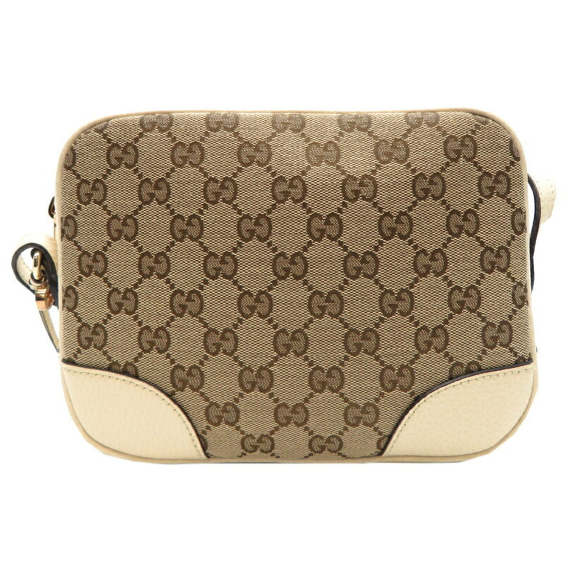 Gucci Beige White Leather Gg Canvas Shoulder Bag