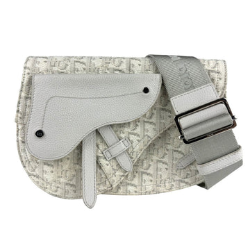 Christian Dior Light Gray White Canvas Leather Shoulder Bag ()