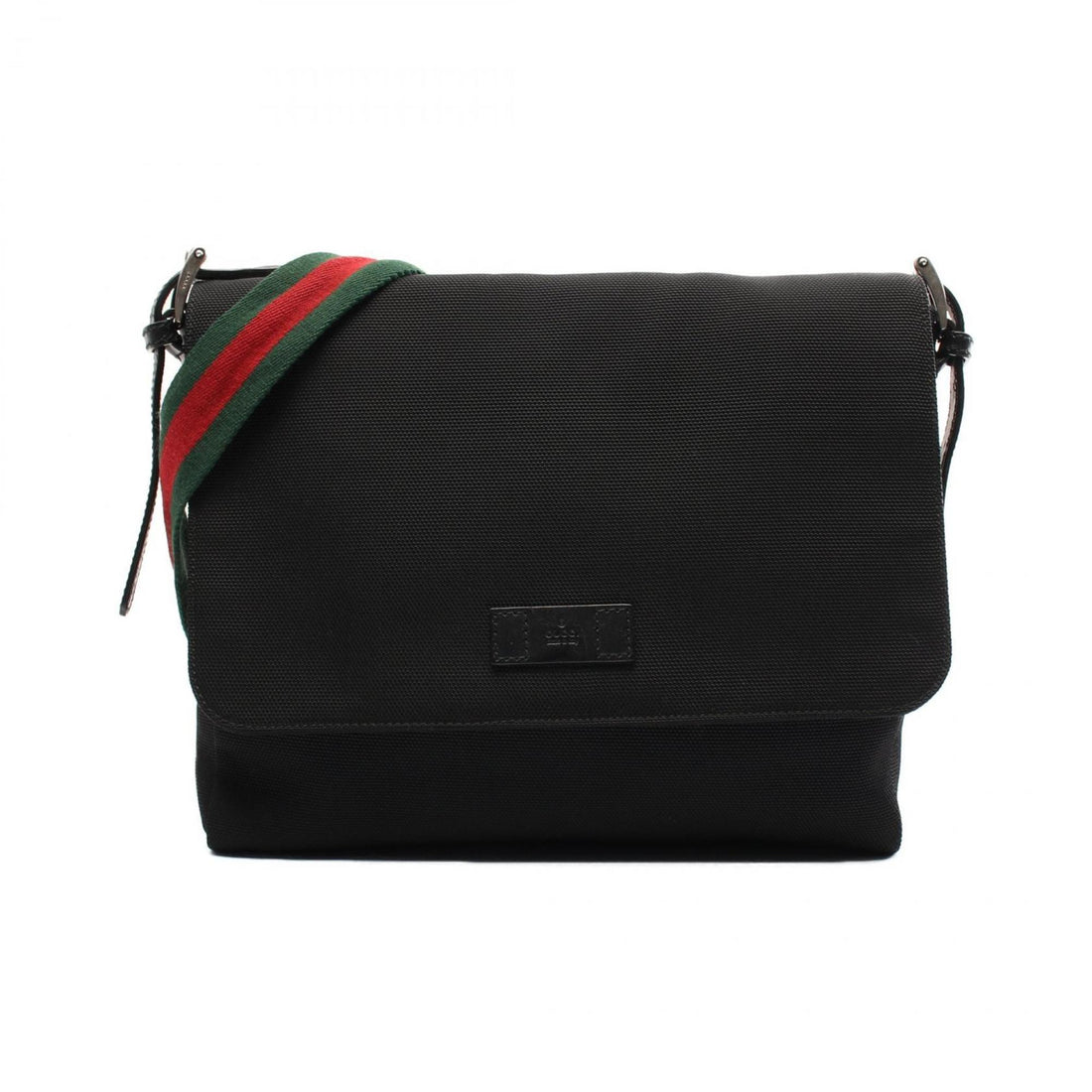 Gucci Black Leather Nylon Canvas Shoulder Bag