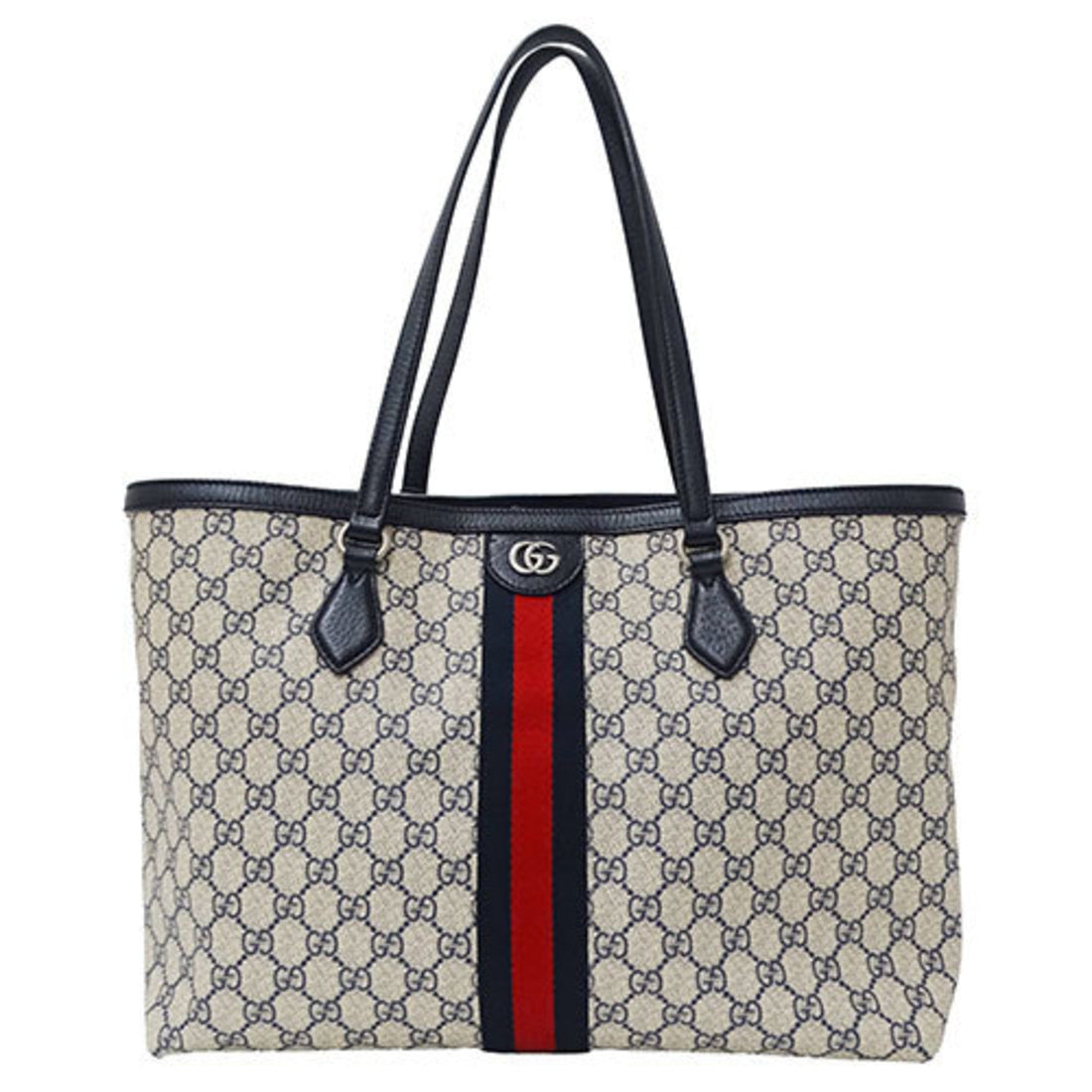 Gucci Ivory Navy Gg Supreme Tote Bag