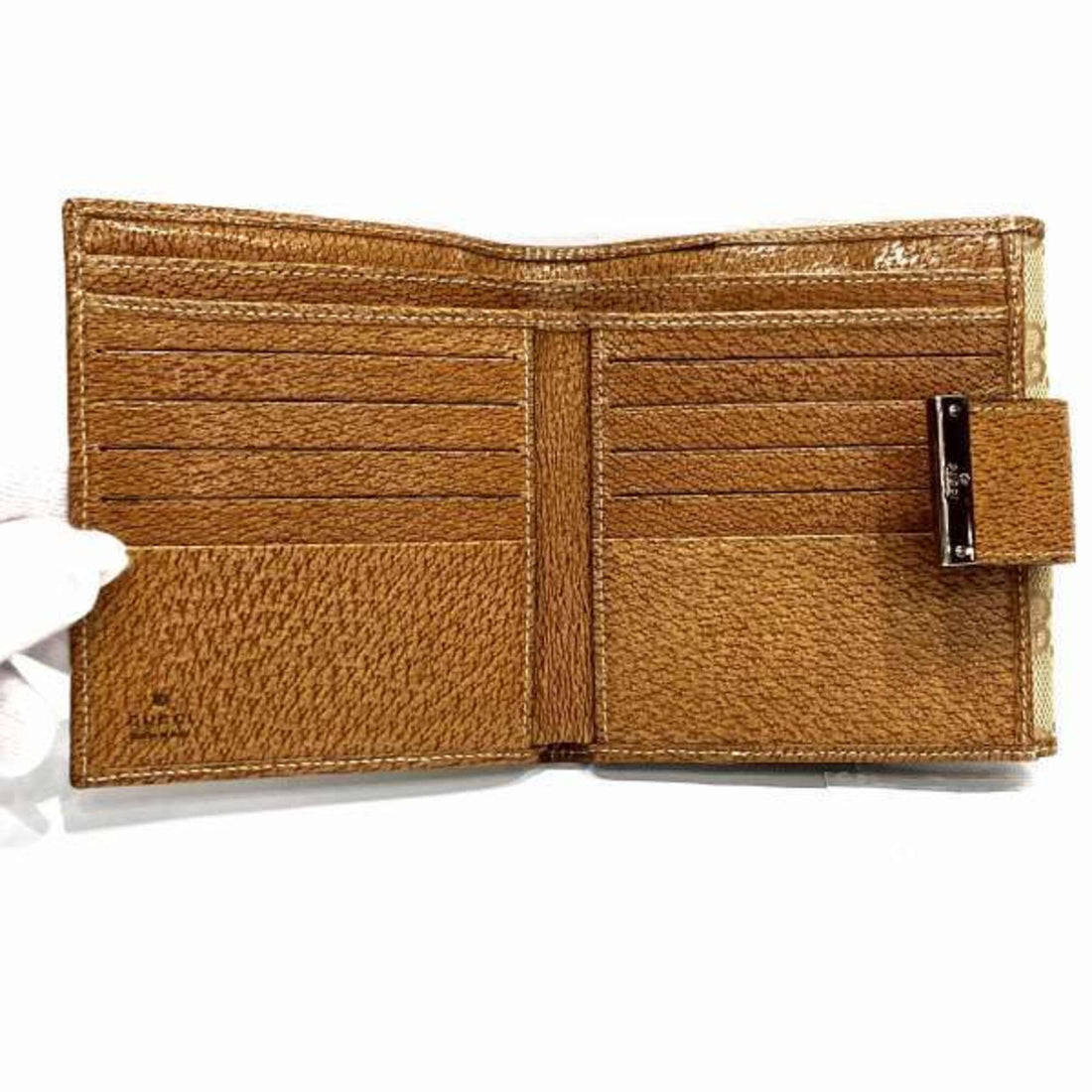 Gucci Beige Brown Canvas Leather Wallet (Bi-Fold)