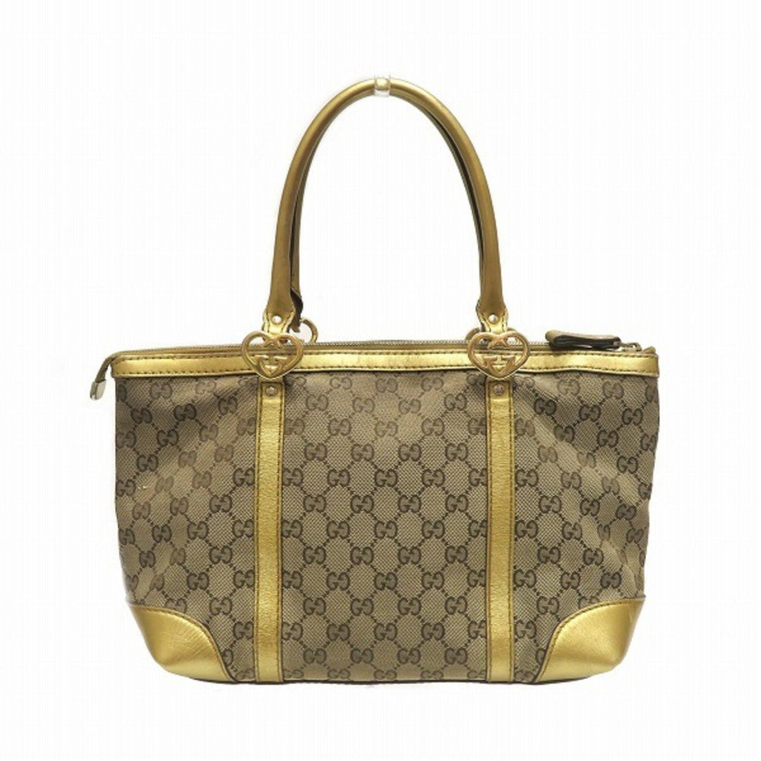 Gucci Brown Gold Canvas Leather Tote Bag
