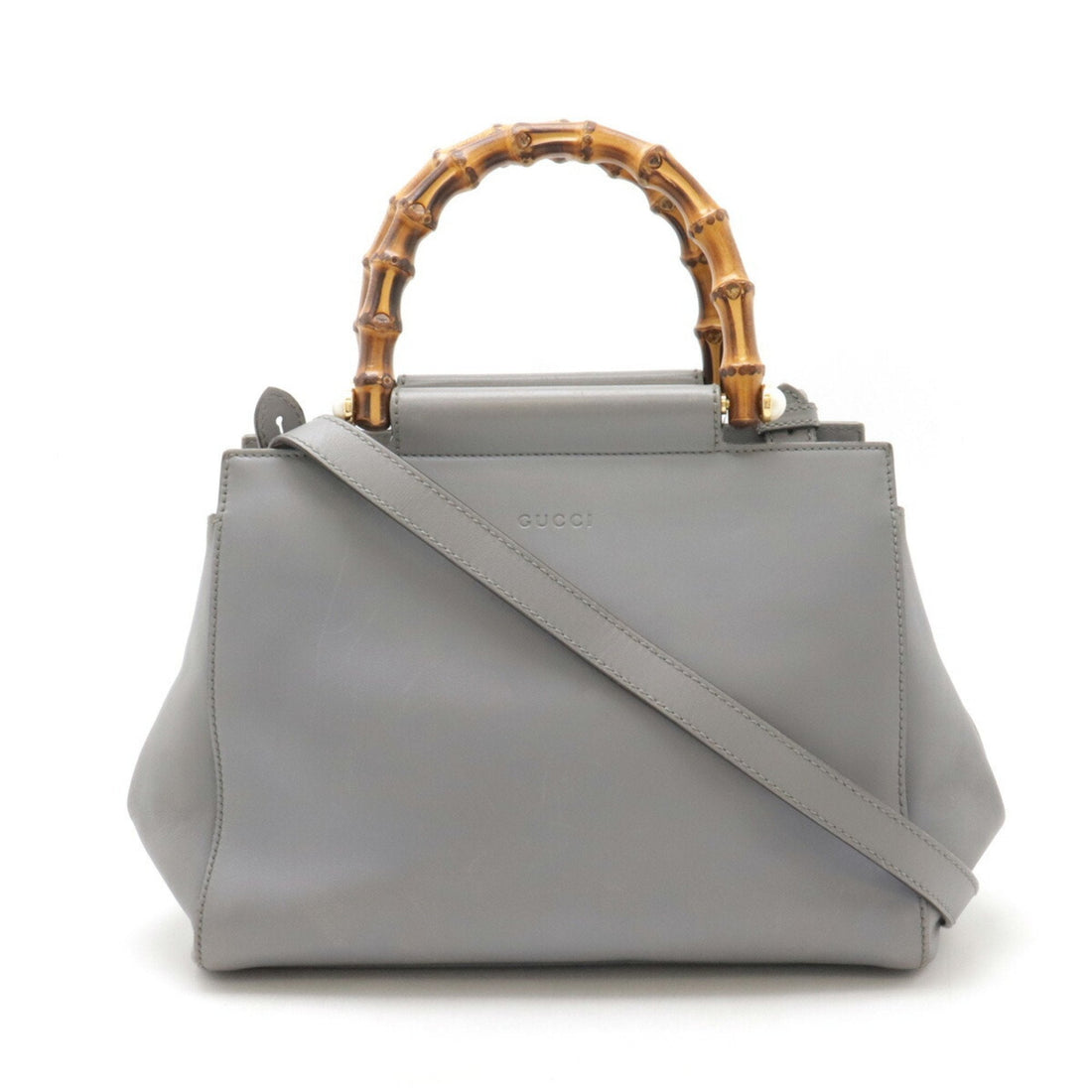 Gucci Bamboo Gray Bamboo Leather Artificial Pearl Handbag Shoulder Bag