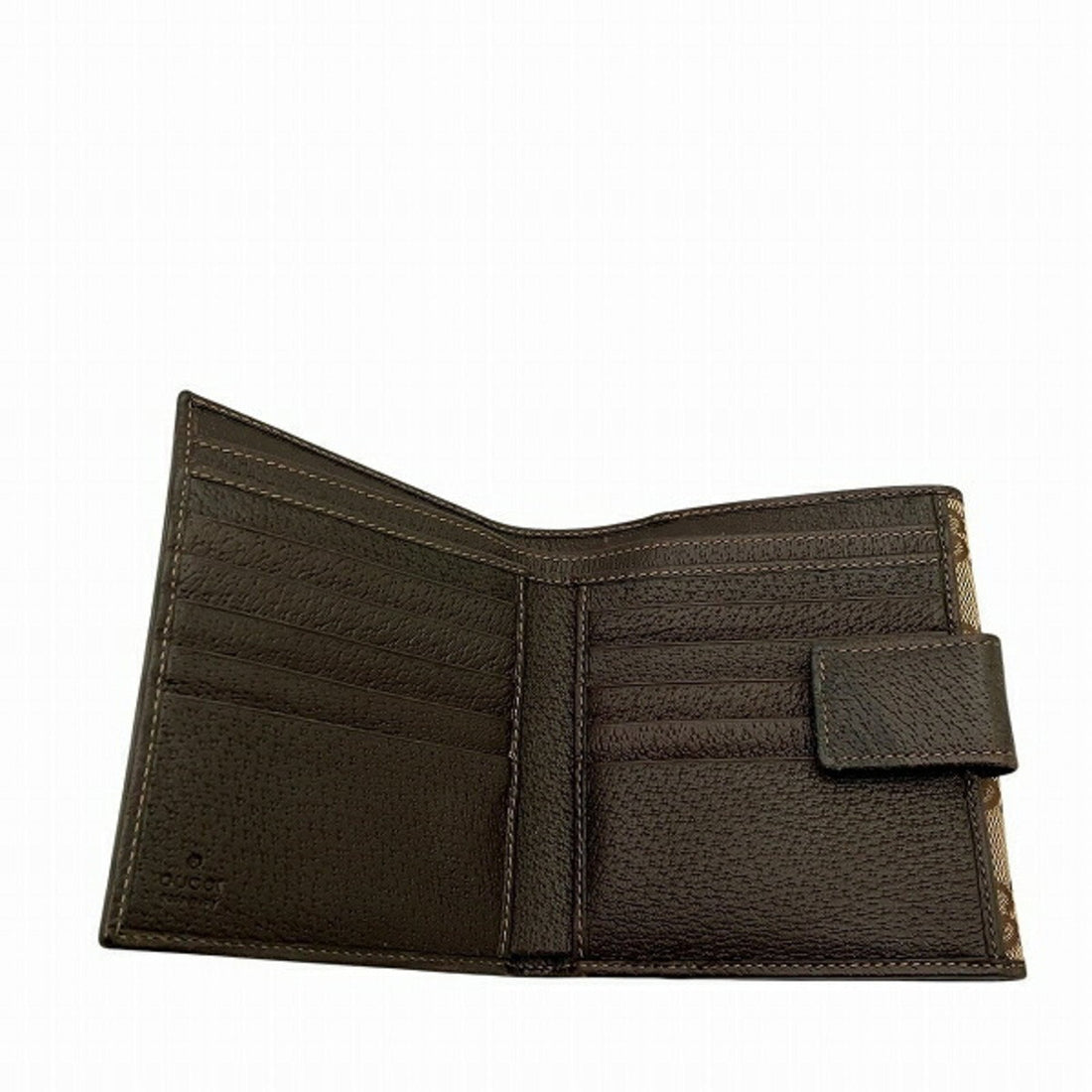 Gucci Beige Brown Canvas Leather Wallet (Tri-Fold)