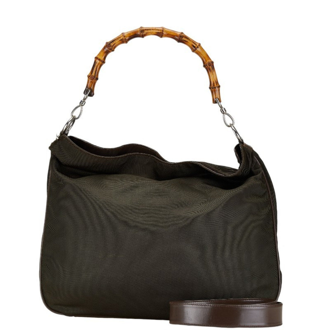 Gucci Brown Khaki Nylon Leather Handbag Shoulder Bag
