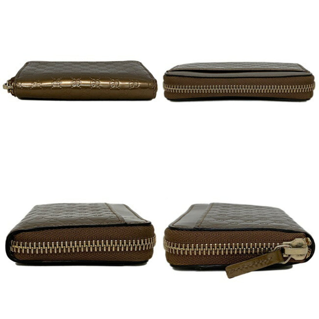 Gucci Coin Case Bronze Gold Micro Shima 256810 Patent Leather GUCCI Brown Purse Card Pocket GG Round