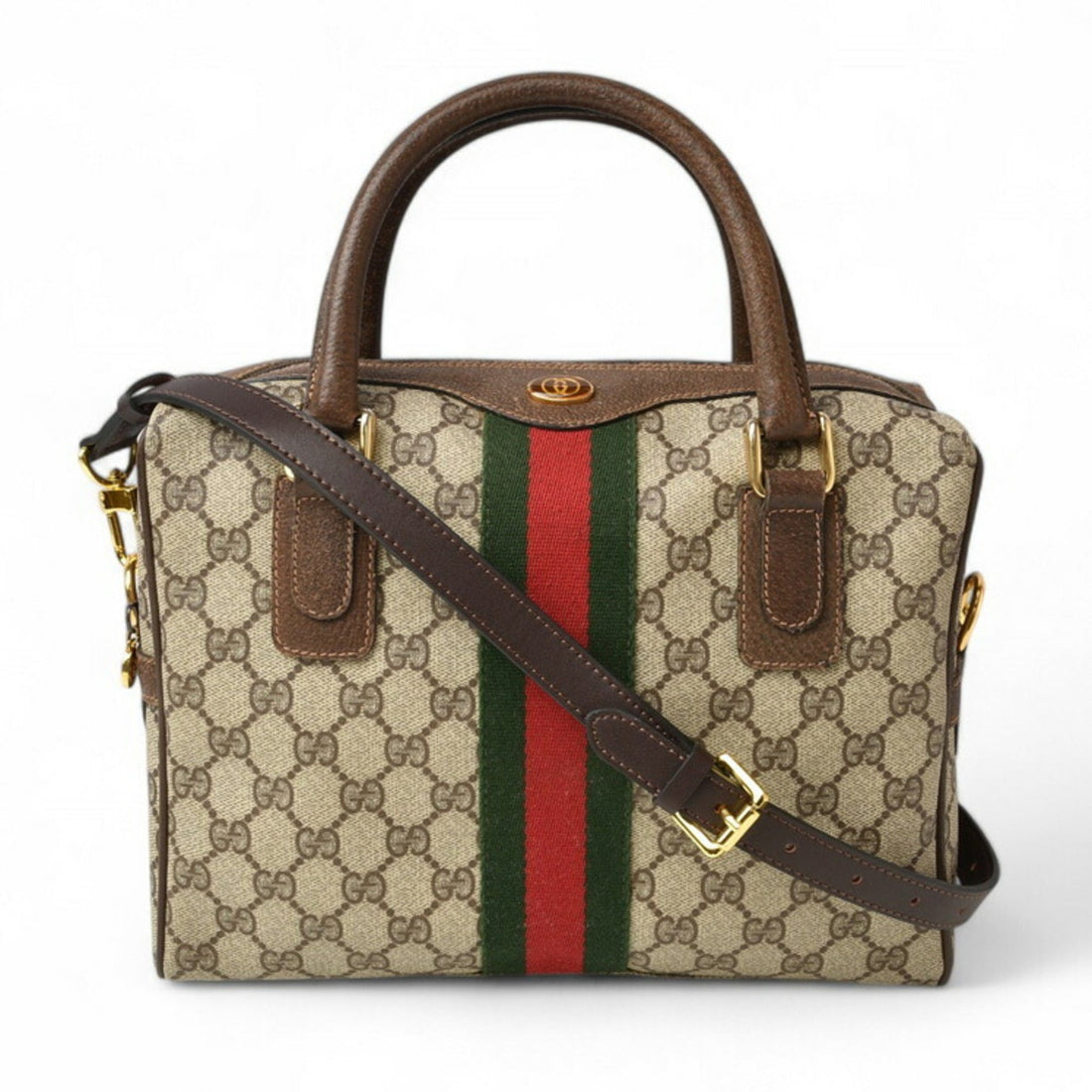 Gucci Beige Brown Pvc Leather Boston Bag Shoulder Bag