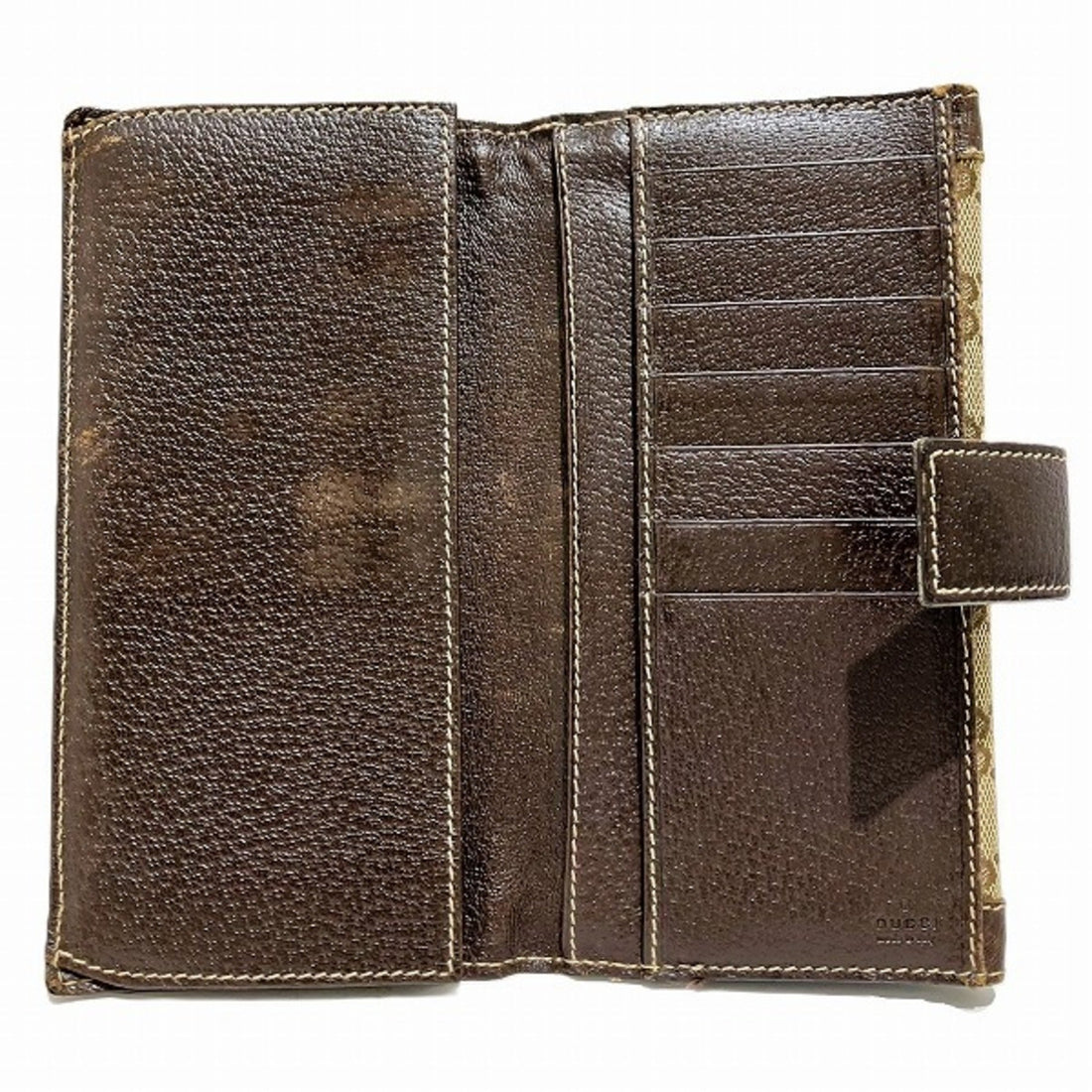 Gucci Brown Canvas Leather Long Wallet (Bi-Fold)