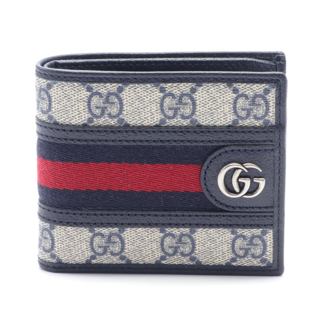 Gucci Beige Navy Red Color Gg Supreme Leather Wallet (Bi-Fold)