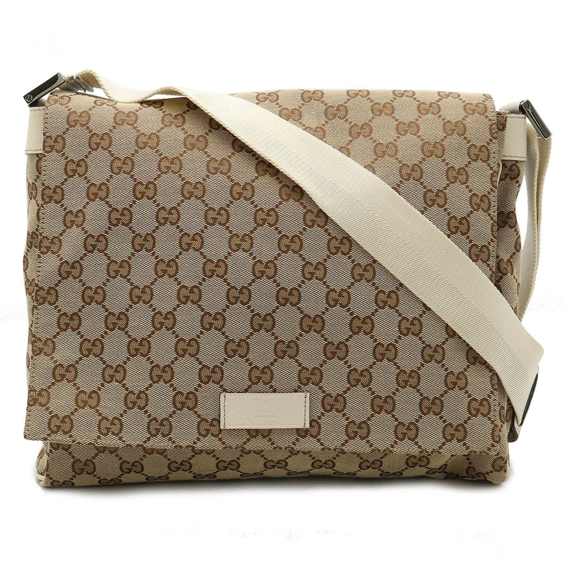 Gucci Beige Ivory Canvas Leather Shoulder Bag