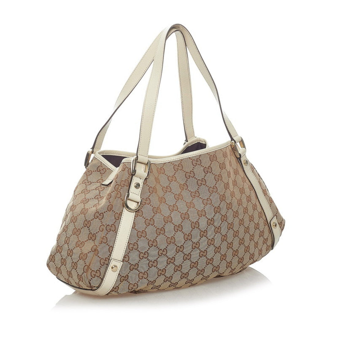 Gucci GG Canvas Tote Bag 130736 Brown White Leather Ladies GUCCI