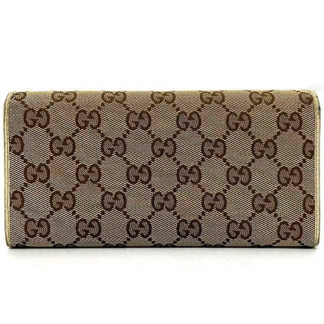 Gucci Beige Brown White Canvas Long Wallet (Bi-Fold)
