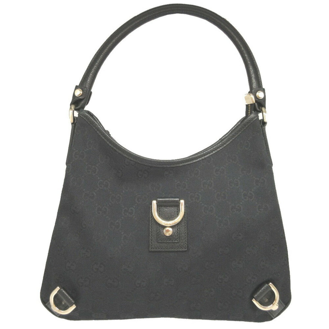 Gucci Abbey Black Gg Canvas Leather Shoulder Bag