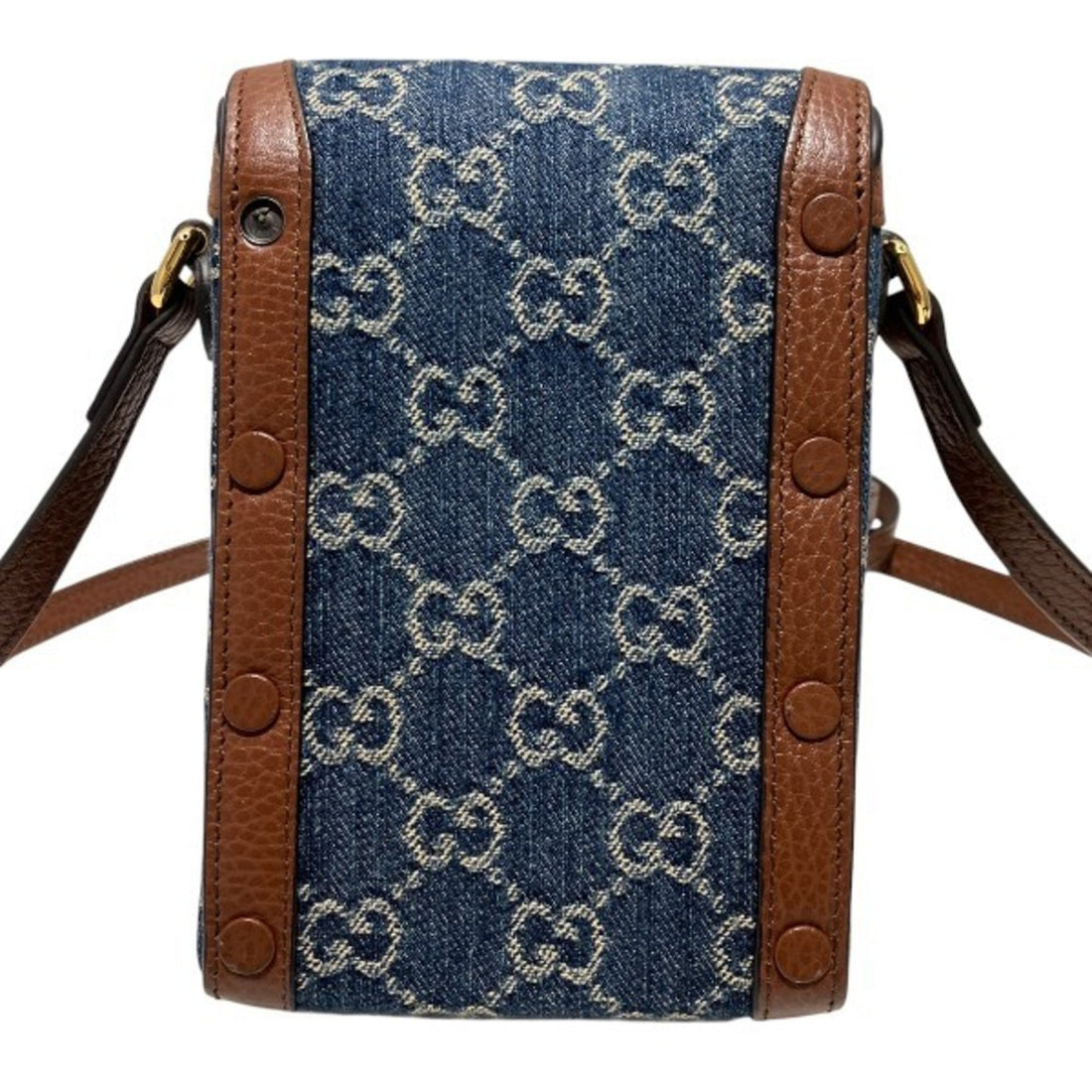 Gucci Blue Brown Denim Leather Shoulder Bag