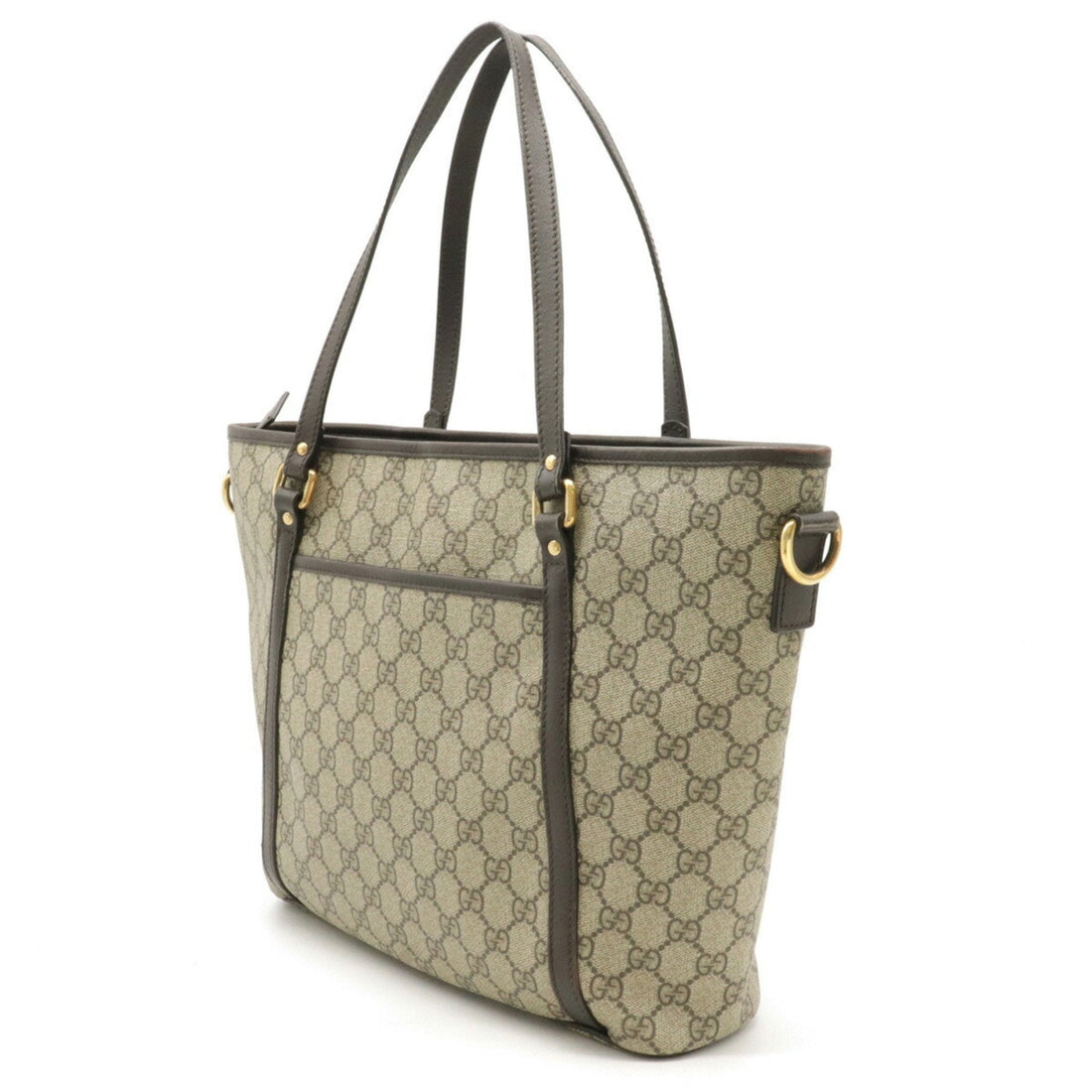 Gucci GG Supreme Tote Bag Shoulder PVC Leather Beige Dark Brown 388929