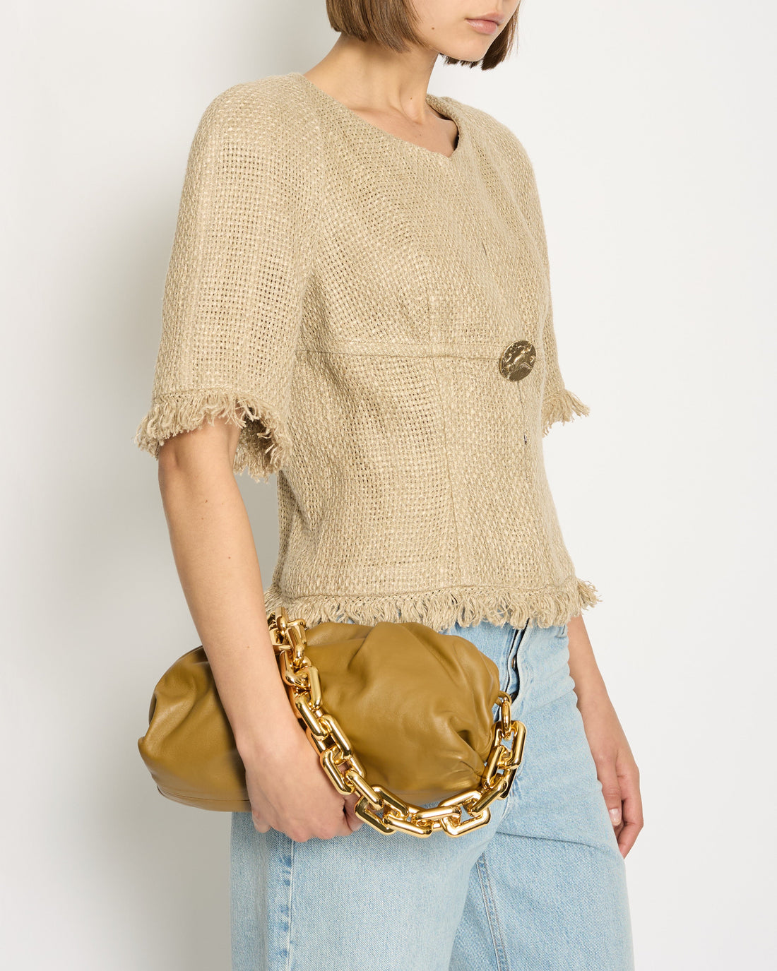 Top Quality Chanel Ancient Greece 2018 Beige Tweed Jacket with Gold Button Detail Size FR 40 (UK 12) RRP ¬£3,500