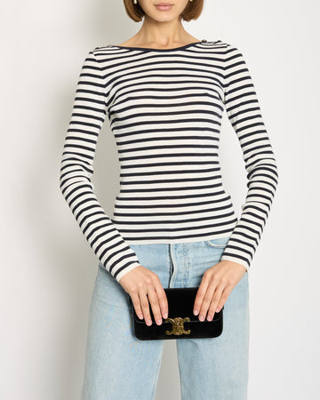 Top Quality Chanel Black & White Long Sleeve Top with CC Shoulder Buttons Detail FR 34 (UK 6)