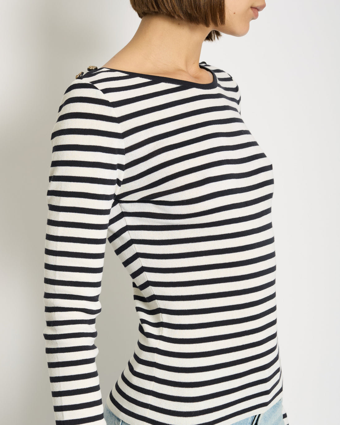 Top Quality Chanel Black & White Long Sleeve Top with CC Shoulder Buttons Detail FR 34 (UK 6)