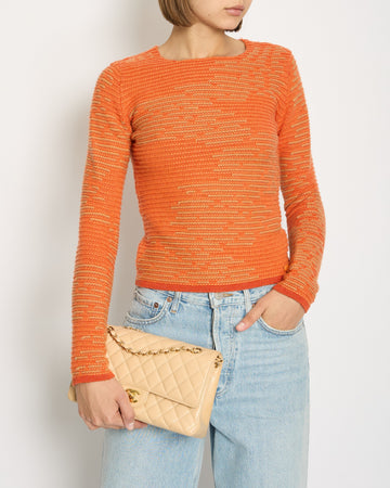 Top Quality Chanel 14K Carrot Orange Cashmere Jacquard Jumper with CC Detail Size FR 34 (UK 6) RRP ¬£1960