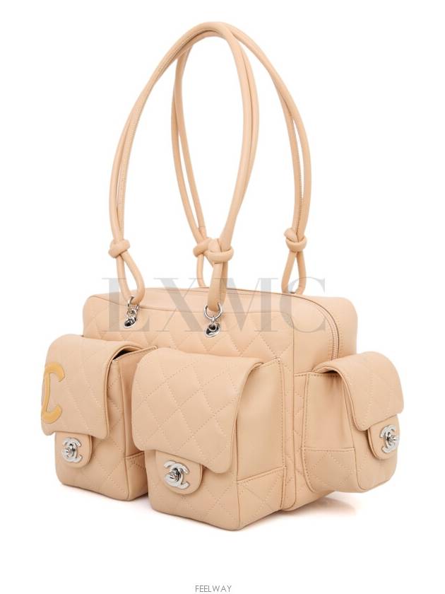 Cambon Reporter Bag Beige Multi Pocket Boston Chanel