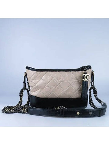 A91810  calfskin beige black color Gabriel gold silver metal chain shoulder and cross bag Chanel
