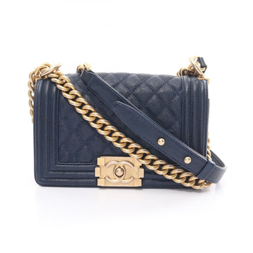 Top Quality Chanel Boy Caviar Shoulder Bag Navy A676851