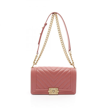 Top Quality Chanel Boy Chevron Leather Shoulder Bag Pink