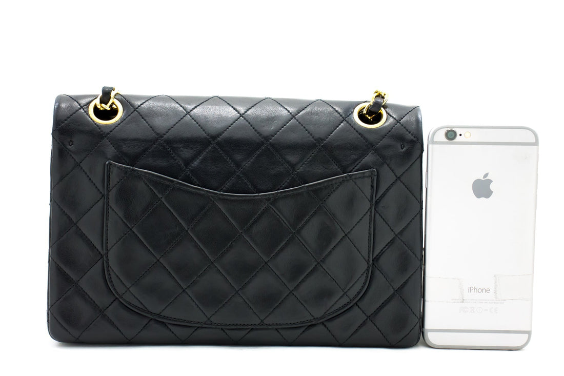 CHANEL 2.55 Double Flap Small Chain Shoulder Bag Black Lambskin h21