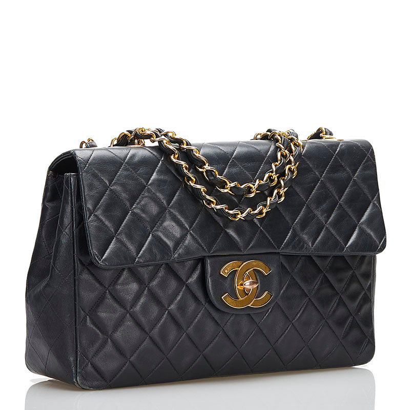 Top Quality Chanel Lambskin Matelasse 34 Chain Shoulder Tote Bag Black Gold