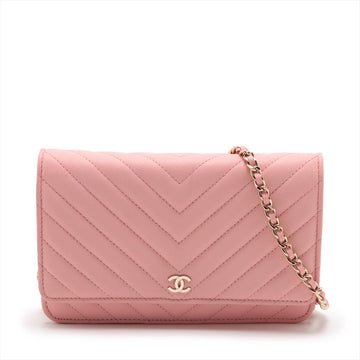 New 1:1 Rep Top Quality Chanel V Stitch Caviar S Chain Wallet Pink Gold