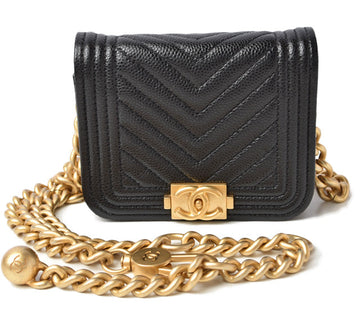 Top Quality Chanel Boy Belt Bag Coin Case Chain Pouch Black Gold Hardware