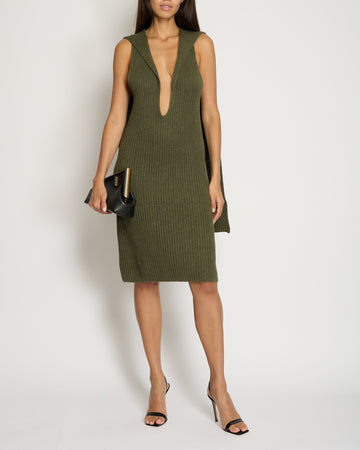 Top Quality Chanel 08/C Khaki Knitted Maxi Dress with Logo Neck Tie Detail FR 38 (UK 10)