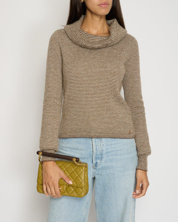 Top Quality Chanel Brown Striped Cowl Neck Jumper with CC Button Detail FR 36 (UK 8)