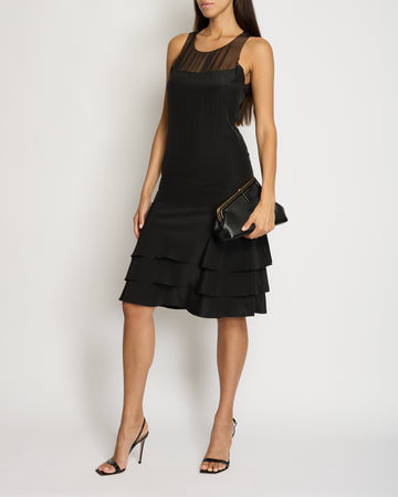 Top Quality Chanel 03/P Black Silk Tiered Midi Dress FR 38 (UK 10)