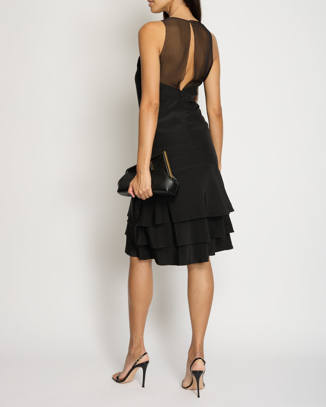 Top Quality Chanel 03/P Black Silk Tiered Midi Dress FR 38 (UK 10)