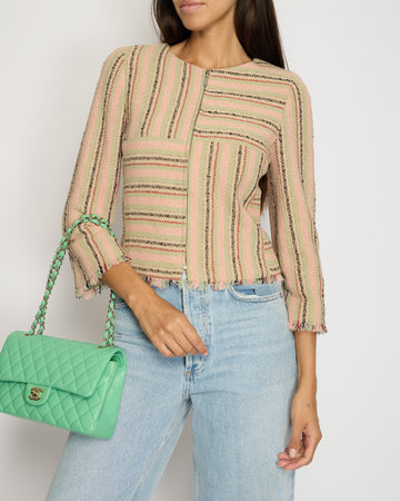 Top Quality Chanel 00/C  Pink, Green Beige Round Neck Long Sleeve Striped Jacket FR 34 (UK 6)
